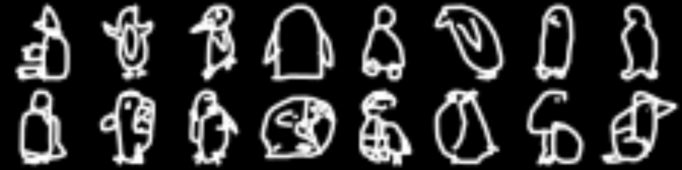 Fig. 8: Penguins, drawn by people (top row) and the network (bottom row).